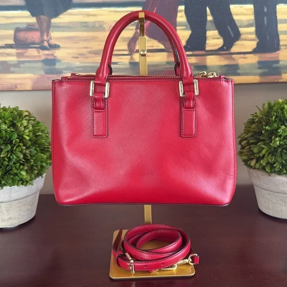TORY BURCH "ROBINSON" MINI❤️KIR ROYALE❤️SAFFIANO LEATHER DOUBLE ZIP TOTE 🌟EUC🌟 - Picture 7 of 17